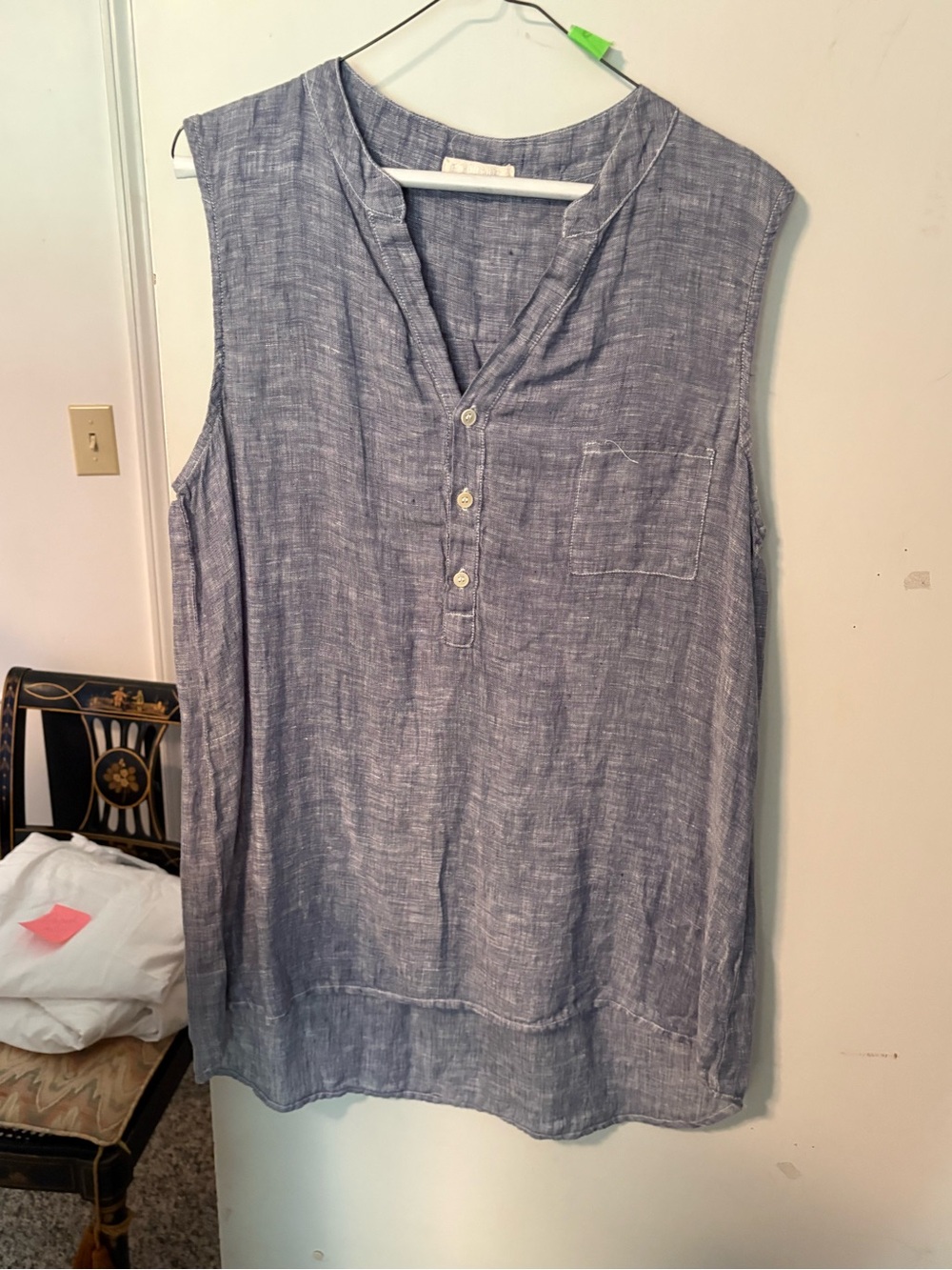CP Shades Sleeveless Blue Linen-Blend Henley Top